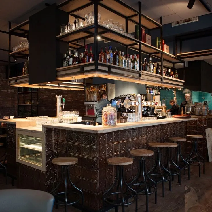 Stainless steel bar station with back-bar and speed rails