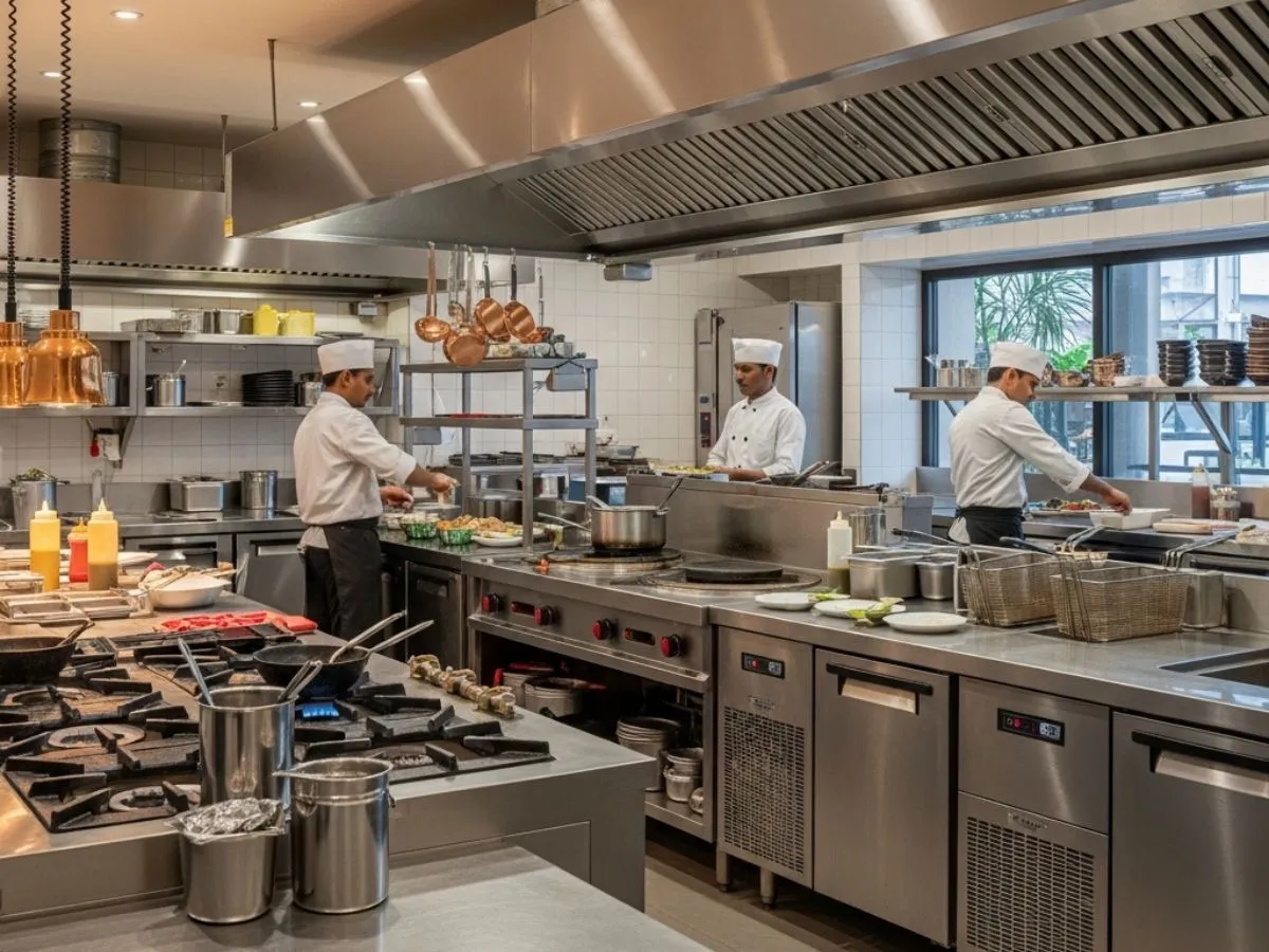 Chefs working the kitchen line