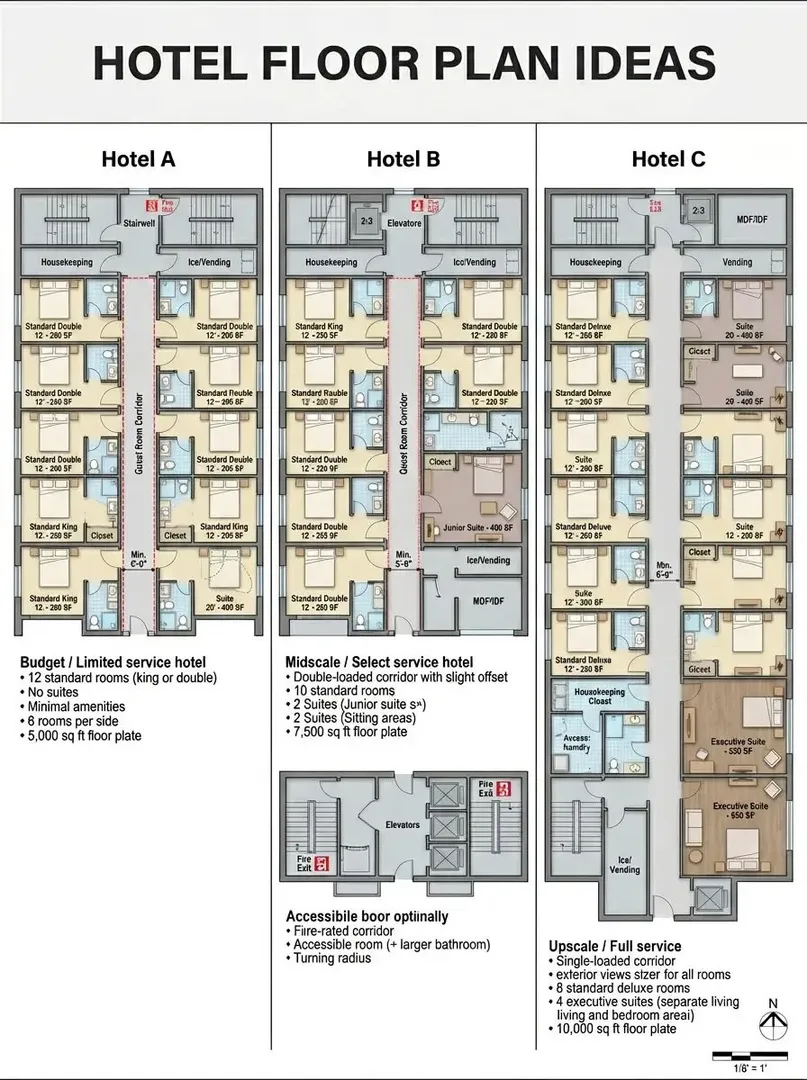 Hotel floor plan and kitchen layout