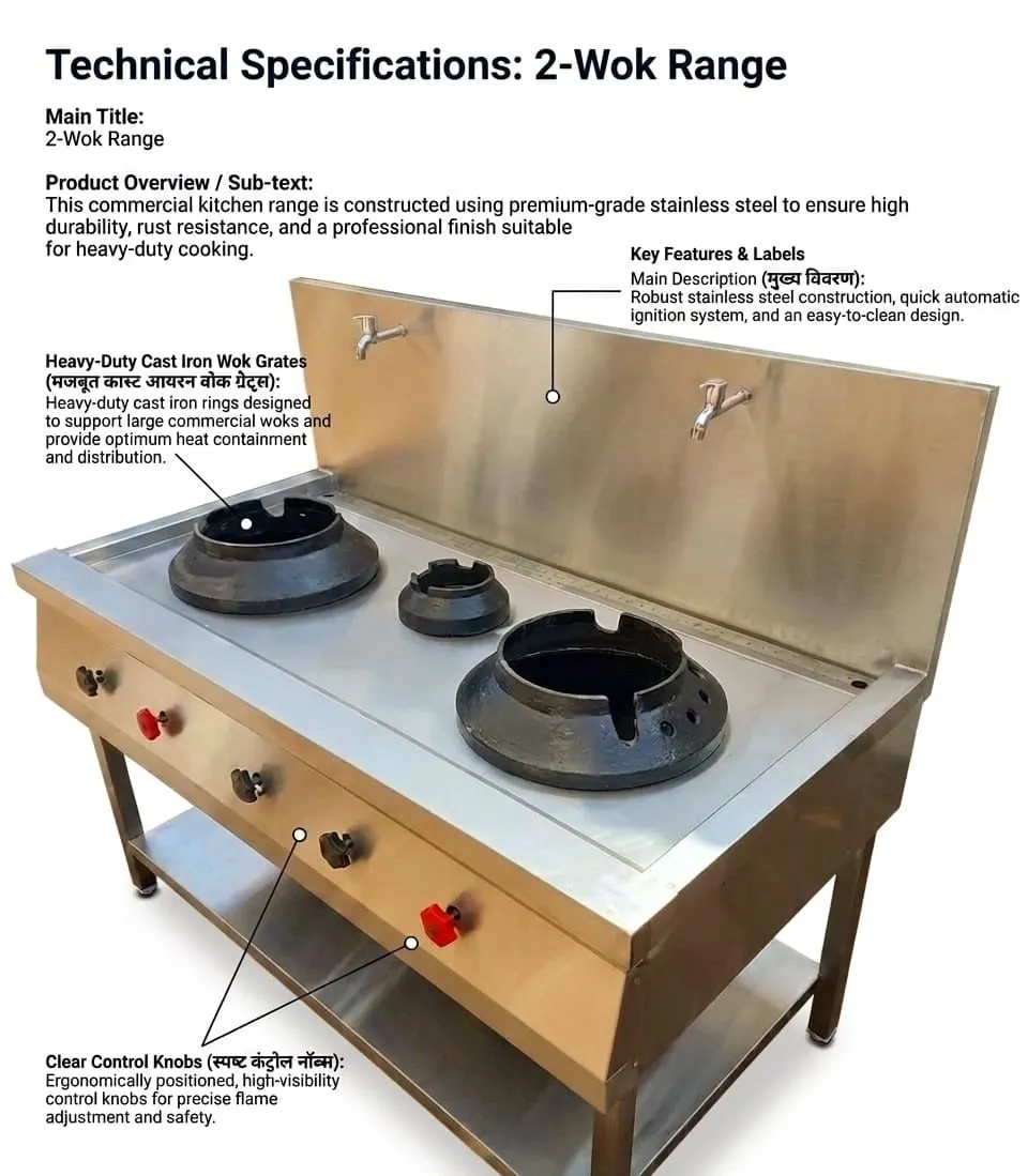 Heavy-duty commercial 2-wok range